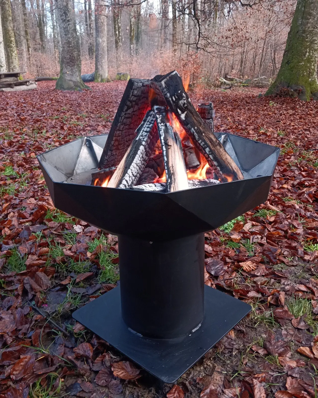 Brasero GalGrill Base allumé en forêt